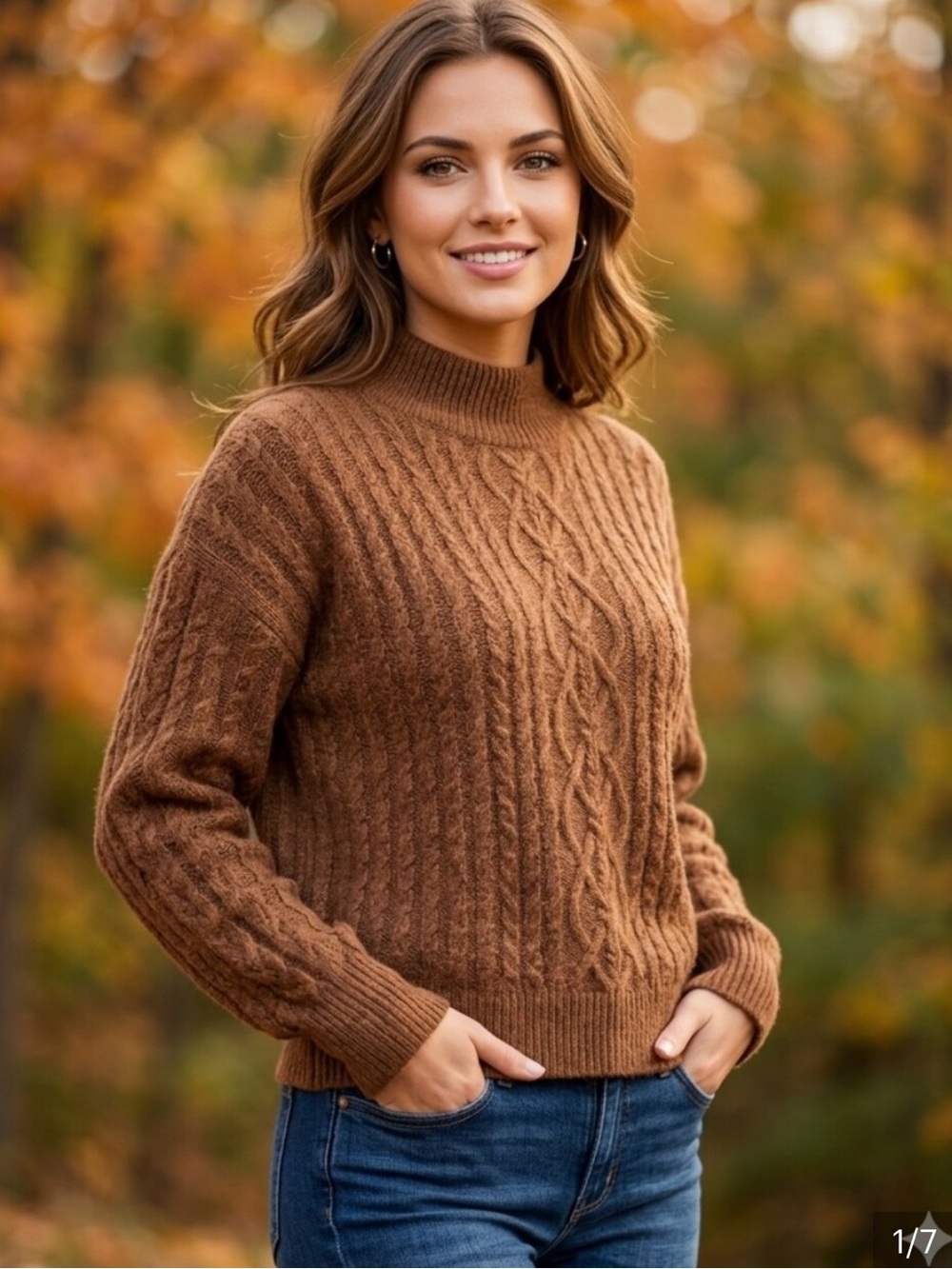 NWT Vince Camuto Toasted Brown Cable Knit Mock Neck Sweater Farmhouse Size XL
